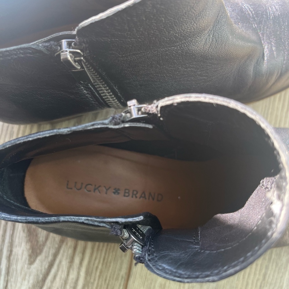 Lucky Brand Black Leather Zip Ankle Boots - Picture 2 of 7